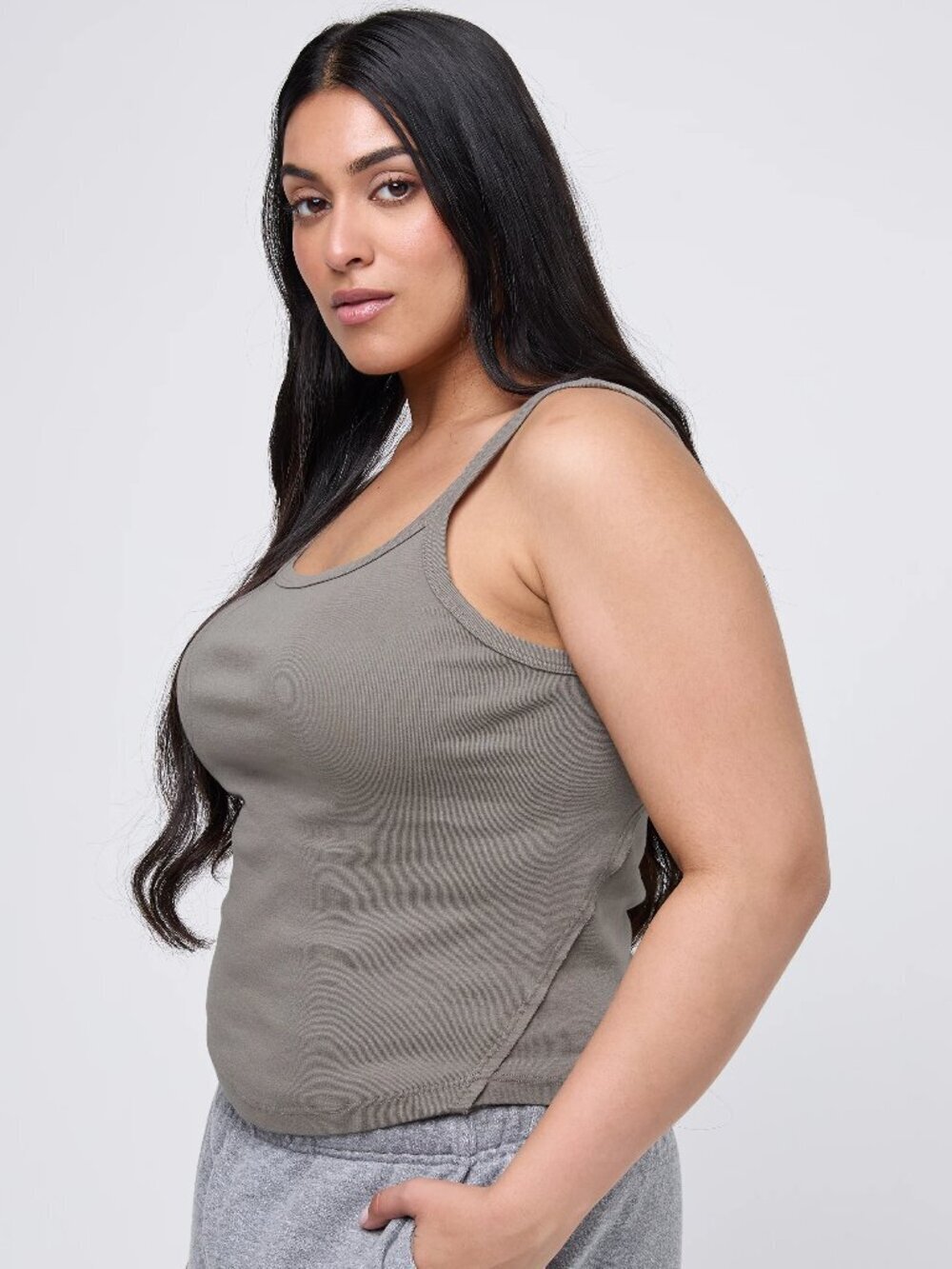KASICS Taupe Cotton Baby Rib Racerback Tank, Size M - Picture 2 of 10